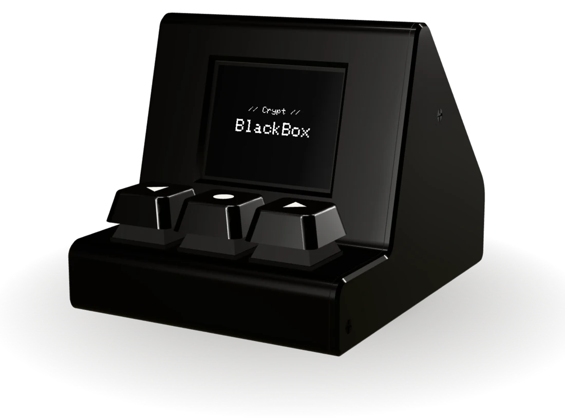 Crypt BlackBox, a small black box with a 1.8-inch colour screen and three buttons