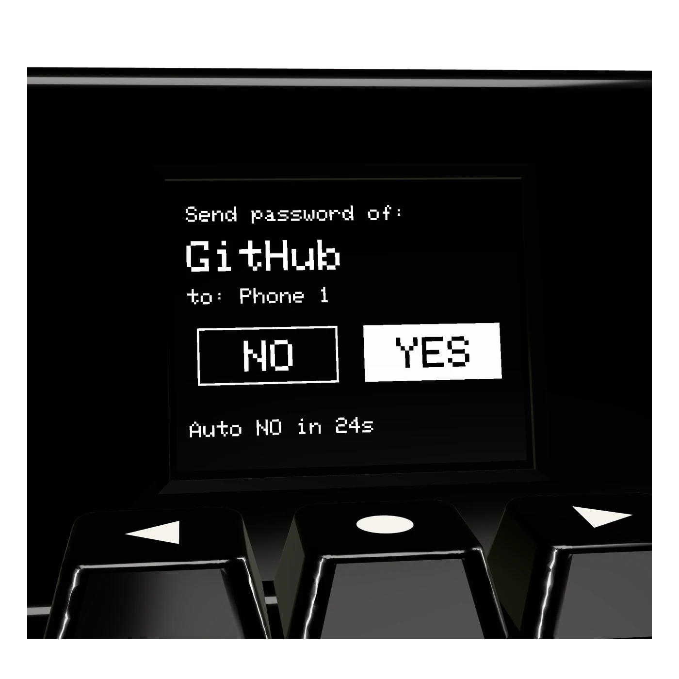 The screen asking: send password of GitHub to Phone 1, NO or YES